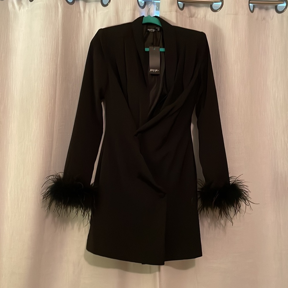 Nasty Gal Bridal Feather Cuff Blazer Mini Dress